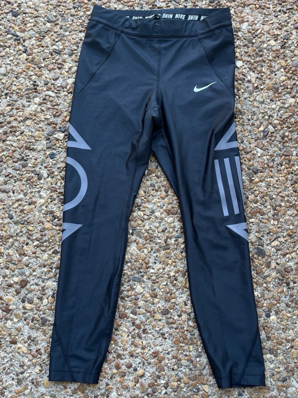 Nike Black Girls' Leggings with Gray Logo Panels